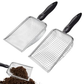 JDBZYDM 2 PCS Gardening Soil Sifter 3.8 & 5mm Mesh Stainless Steel Compost Sieves with Handle Portable Scoop Shovels for Soil, Rocks, Sand, Dirt