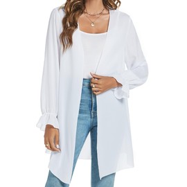 Famrrifuu Chiffon Cardigan Women's Long Summer Cardigan Lightweight Long Sleeve Beach Cover Up Elegant Kimono Cardigan, White