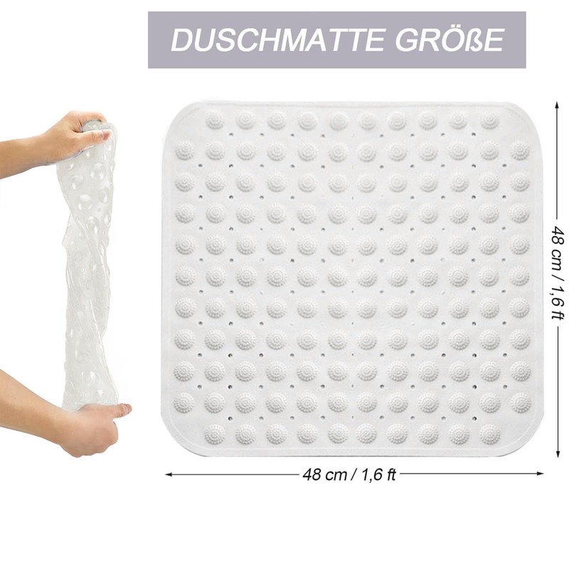 Shower Mat, White, 48 x 48 cm, Square Shower Mat,