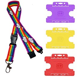 20mm Rainbow Lanyard with Safety Breakaway - Storms Dont Last Forever Print & Detachable Buckle Clip & Double ID Card Holder (Purple Card Holder)