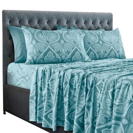 LDC LUX DECOR COLLECTION LUX DECOR 6 Pc Bed Sheets Set - Microfiber Paisley & Solid Design Queen Sheets - Upto 16 Inches Deep Pocket Hotel Luxury King Bed Sheet & Pillowcases - Color: Purple, Bedding Size: Full