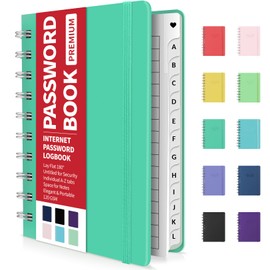 Forvencer Password Book with Individual Alphabetical Tabs, 4" x 5.5" Small Password Notebook, Spiral Password Keeper, Internet Address and Password Manager, Password Logbook for Home Office, Teal