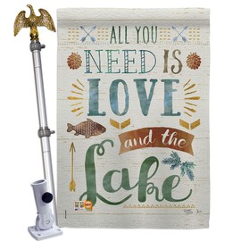 Breeze Decor HS109050-BO-02 All You Need is Love and Lake Nature Outdoor Decorative Vertical House Flag Set, 28"x 40" w/Flagpole, Multi-Color