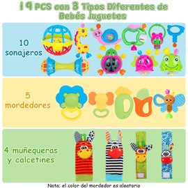 UIEYAKFR 19 PCS Juguetes para Bebe, 0 a 6 Meses,Estimulacion Temprana,Calcetines Bebe,Mordedera,Sonajas para 0 a 3 Meses, de 6 a 12 Meses