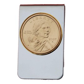US 2007 Sacagawea Dollar BU Uncirculated Coin Stainless Steel Gold Silver Two Tone Money Clip NEW - Sacagawea and Her Infant Son