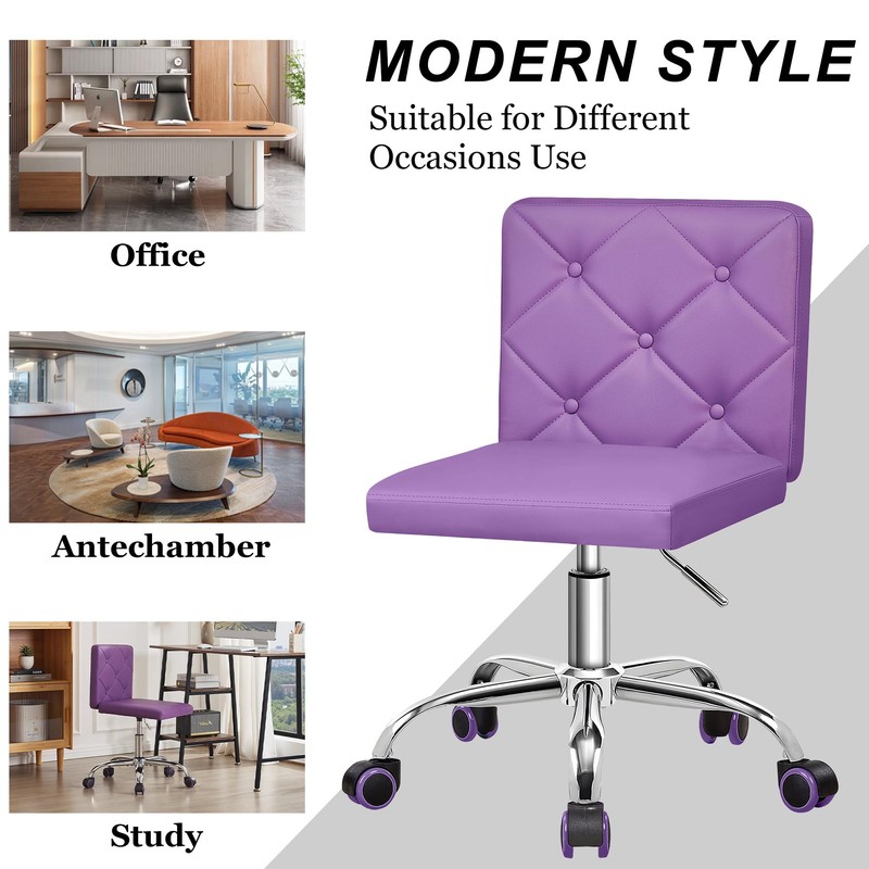 VECELO PU Leather Mid-Back Armless Vanity Chair Adjustable Height 360°