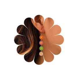 Allereya Vintage Long Daisy Flower Dangle Drop Earrings Little Daisy Drop Earrings Flower Daisy Dangle Hook Earrings Colorful Daisy Chain Dangle Earrings Jewelry for Women and Girls (Colorful)