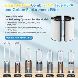 2 Pack Combi 360°Glass HEPA+Activated Carbon Filter For Dyson HP1 HP2 TP09 TP07 TP06 TP04 TP10 TP7A HP04 HP06 HP07 HP09 HP10 HP4A HP7A PH01 PH02 PH03 PH04 PH3A DP04 PC1 PC2 Air Purifier, #965432-01