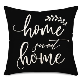 Asminifor Home Sweet Home Quotes Words Throw Pillow Covers Cotton Linen Decorative Black Background Leaves Pillow Case Home Sofa Couch Decor Square 18x18 Inches Pillowcase