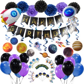 Space Party Supplies Solar System Hanging Foil Swirls Astronaut Rocket Balloons Happy Birthday Banner Latex Balloons Cupcake Toppers Space Baby Shower Birthday Party Decoration SUNBEAUTY