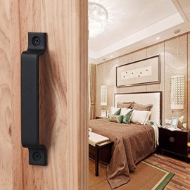 WANLIAN Barn Door Handle Solid Steel Sliding Door Handle Black Steel or Stainless Steel Includes Screws (Black)
