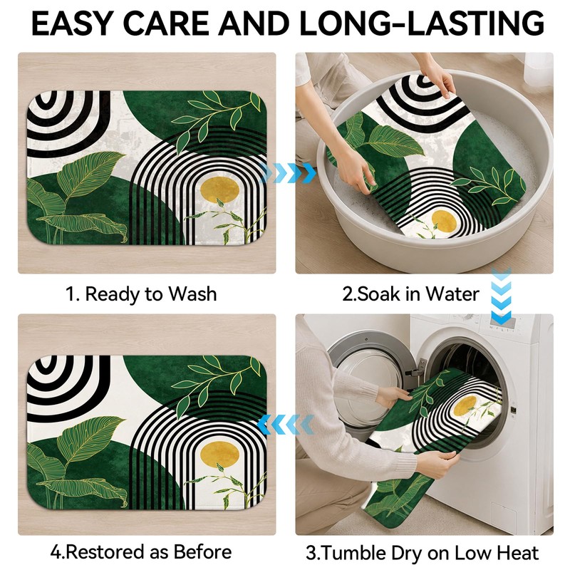 4Pcs Green Bathroom Sets with Shower Curtain and Rugs, Mid