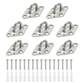 PATIKIL 8Pcs 304 Stainless Steel Ceiling Hooks, Rhombus Pad Eyes Plate Metal Wall Mount U Ceiling Hook with Screws for Hanging Ropes Post Queue Line Barrier, Silver