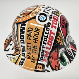 Pyramex full brim hard hat custom hydro dipped IN OSHA CONSTRUCTION STICKER BOMB   NEW - 4pt suspension