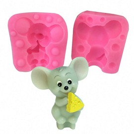 Mouse Silicone Mold - MoldFun Cute Mouse Eating Cheese Art Craft Mould for Fondant, Candle, Soap, Wax