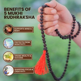 Divine Hindu Premium Rudraksha Bead Jaap Mala | ISO Certified | 5 Mukhi Brown Rudraksha 108 Beads | Size: 18 Inches, Regular, Rudraksha, No Gemstone