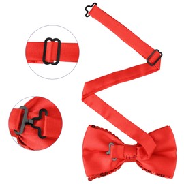[Elerevyo] Men's Sequin Bow Tie Adjustable Neck Solid Color Bow Tie for Prom Party, red