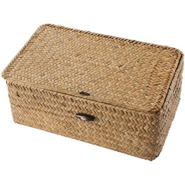 Tsudoku Seagrass Hand Woven Storage Box Storage Box Storage Basket Makeup Organizer Multipurpose Container with Lid