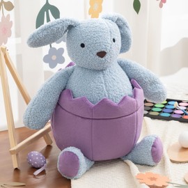 Ashler Easter Bunny Shaped Pillow, Easter Egg Throw Pillow, Soft Velvet Egg Cushion with 3D Rabbit, Spring Decor for Couch, Bedroom, Living Room, Blue, 14x8.5 inches