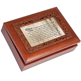 Cottage Garden Broken Chain Rich Woodgrain Finish with Ornate Inlay Jewelry Music Box Plays Song Amazing Grace