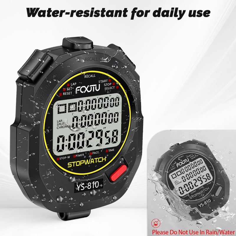FCXJTU Sports Stopwatch Timer, 10Lap/Split Memory Digital Stop Watch Black