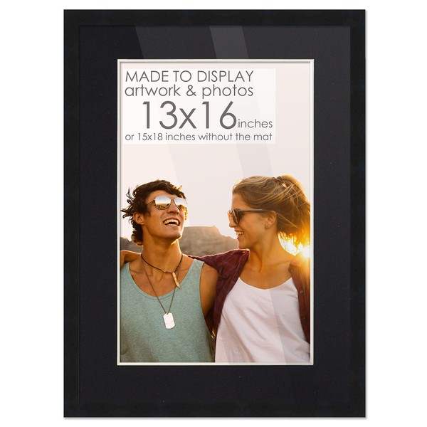 13x16 Frame Black Wood with Black Mat | 15x18 Frame