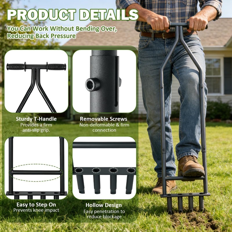 FIMXSD Manual Lawn Aerator Tool, Heavy Duty Detachable Iron Grass