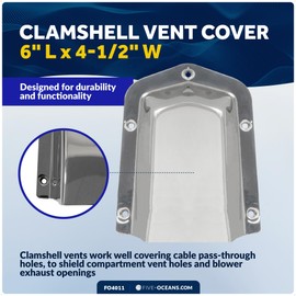 Five Oceans 316 Stainless Steel Clamshell Vent Cover, Base 6-Inch L x 4-1/2-Inch W, 4-1/2-Inch L x 3-Inch W, Marine Wire Cover - FO4011