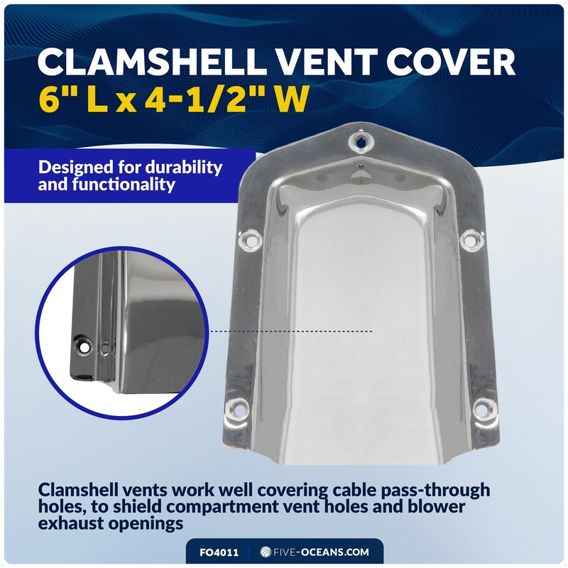 Five Oceans 316 Stainless Steel Clamshell Vent Cover, Base 6-Inch