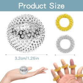 Pack of 2 Metal Hedgehog Balls, 32 mm Acupressure Ball, Small Hedgehog Ball, Hard Magnetic Spiked Massage Ball, Skill Ball, Massage Ball for Stress Relief or Massage and Back Legs Feet Hands (Silver)