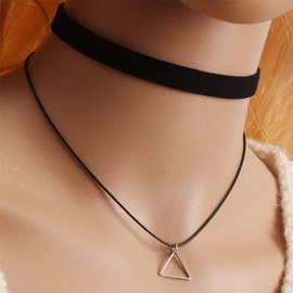 JczR.Y Layered Necklace Black Velvet Choker with Pendant Double Leather Necklace for Women Geometric Triangle Pendant Necklace Fashion Jewelry(Gold triangle)