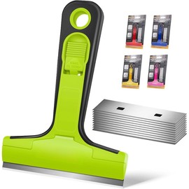 Razor  Scraper, 1 count Razor Scraper with Handle, Razor  Scraper Tool for Glass, Window Scraper with 10 count 4? , Razor Scraper Tool for Cleaning Stovetop, Oven, Shower Glass - Color: Red