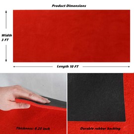 Extra Thick Red Carpet Runner 3 x 10 Ft, Real Carpet, Non-Slip Backing, Stain Resistant, Event Runway Runner Rug for Wedding, Hollywood Movie Award Ceremony Party Decoration