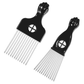 2 Pack Metal Hair Pick, Black Men Beard Pick for Afro, Wide-Tooth Comb Detangling Shower Comb Set for Wigs Braids and Styling Men's and Women's Curly Detangling Tool