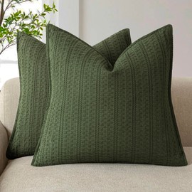 Foindtower Set of 2 Decorative Cotton Waffle Weave Throw Pillow Covers Euro Shams Cushion Covers Accent European Pillowcase for Bed Couch Sofa Bedroom Living Room Home Decor 20×20 Inch Dark Green