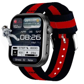 Lamshaw Compatible for TOZO S6 Bands, 22mm Nylon Woven Fabric Replacement Strap Compatible for TOZO S6, S5, S3 Smart Watch (Black&Red, 22mm Size Band)