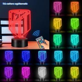 HooJtny Atletico de Madrid 3D Football Lamp Gifts, Atletico Madrid Lamp Football, 16 Colours Lighting and Remote Control, Gifts for Children Footballers