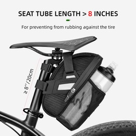 ROCKBROS Bike Saddle Bag, Bike Bag Under Seat, Strap-on Bike Seat Storage Bag, Cycling Wedge Pack with Water Bottle Holder, for Mountain Road Bikes