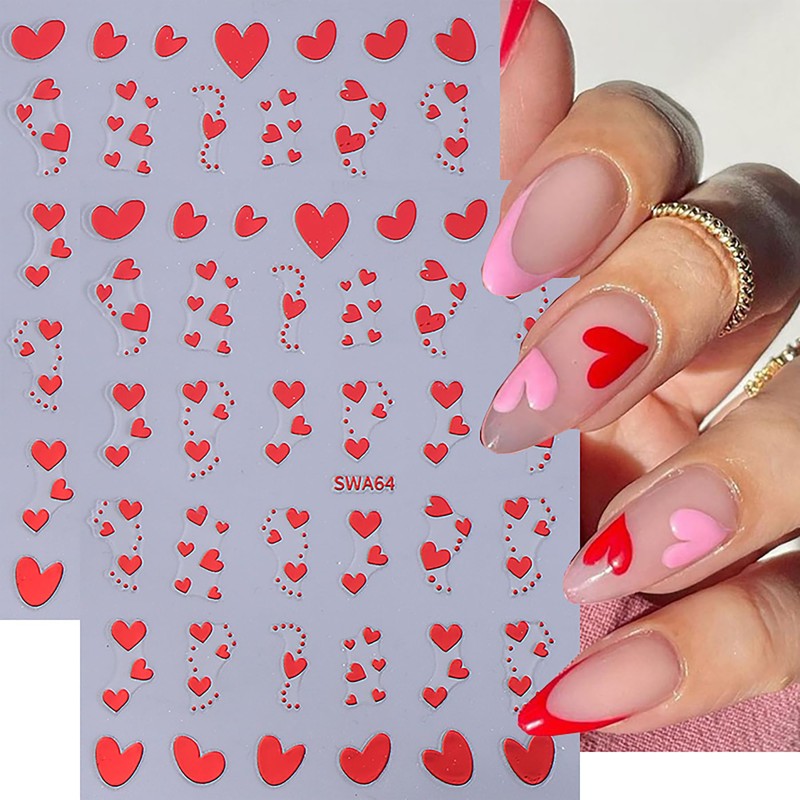 6 Sheets Valentine's Day Nail Art Stickers 3D Self-Adhesive Heart