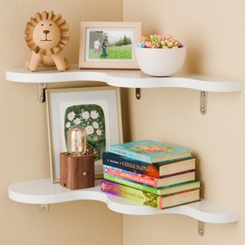 Ecowillon Cute Cloud Corner Shelves - Set of 2 White Wooden Floating Corner Shelves Wall Mounted, 90-Degree Space-Saving Nursery Shelves with Brackets, Kids Room Decor for Bedroom,Living Room,Bathroom