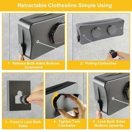 GeluEla Retractable Washing Line, Stainless Steel, 5.1 m, Extendable Washing Line for Wall Mounting, Indoor, Balcony, Laundry Room, Home