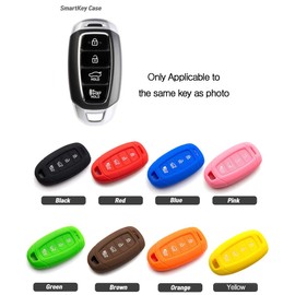 LIGHTKOREA Funda protectora de silicona para llave inteligente de 4 botones compatible con Hyundai 2018 2019 2020 Kona Elantra GT i30 Tucson Santa Fe Azera Santa Fe Veloster (amarillo + aleatorio)
