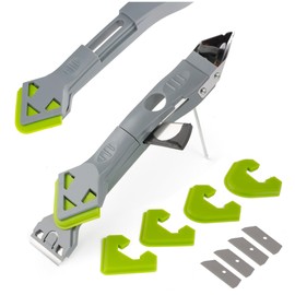 Caulking Silicone Smother Remover Tool, 7-in-1 kit Scraper, Silicone Smoother, Rubber Shovel, 5 Pads, Sickle, 4 Blades. Stainless Steel Nozzle applicator, Tile Grout Removal Set I Green