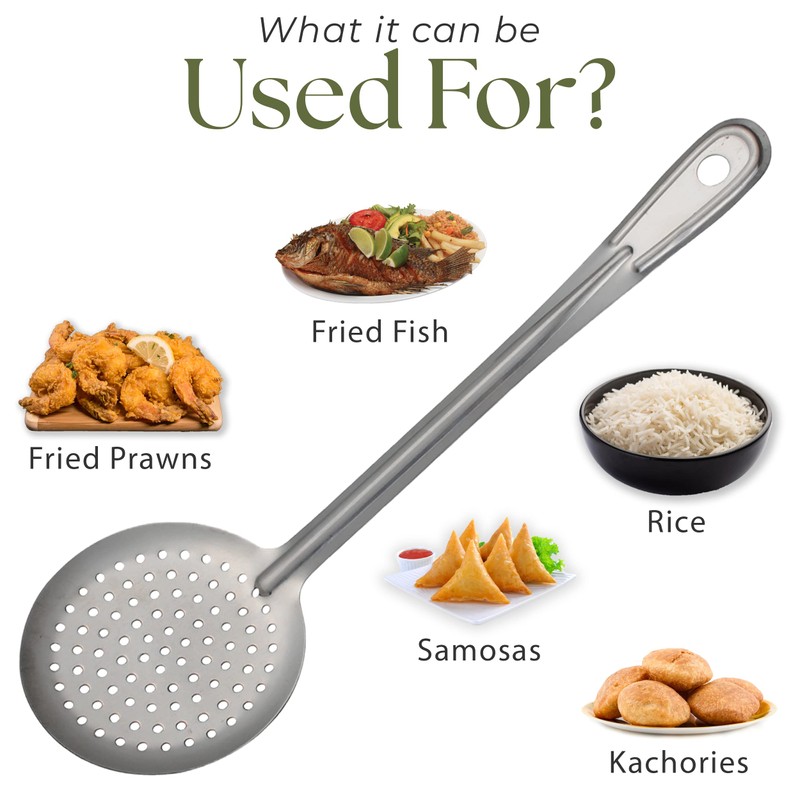 Alpine Cuisine Stainless Steel Skimmer Spoon 13 Inch - Rustproof,