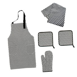 Ciieeo 5Pcs Adjustable Cotton Canvas Apron with Oven Mitt Napkins Black Triangle Shape Kitchen Costume for Men Women Heat Resistant Convenient Pockets for Cooking Baking