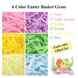 Jremreo 6 Colors 25oz (720g) Easter Grass Basket Filler Bulk, Assorted Crinkle Cut Paper Shred Filler for Easter Egg Hunt Decor, Gift Wrapping & Basket Filling