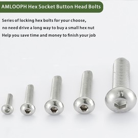 AMLOOPH M6 Bolts, M6 X 60mm Hex Socket Button Head Machine Bolts/Screws -Fully Threaded A2 304 Stainless Steel Hex Long Socket Screws M6 (Pack Of 10)