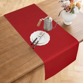 AooHome テーブルランナー グレー 30x180cm リネン風デザイン 無地 和風 洋風 北欧 クロス テーブルクロス テーブルセンター ブリッジランナー 洗えるポリエステル製・撥水｜防傷加工 レッド