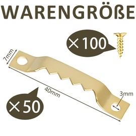 Pack of 50 Picture Hangers + 100 Screws, Hangers for Pictures Golden Beautiful Look, Picture Frame Hanger and Picture Hanger, Easy to Use, Picture Frame Hooks, Suitable for Wall Painting, etc.