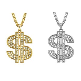 Dollar Sign Necklace Hip Hop Money Dollar Gold Necklace Iced Out Rhinestone Dollar Sign Pendant Chain Necklace for Men Women (Mixed Set)